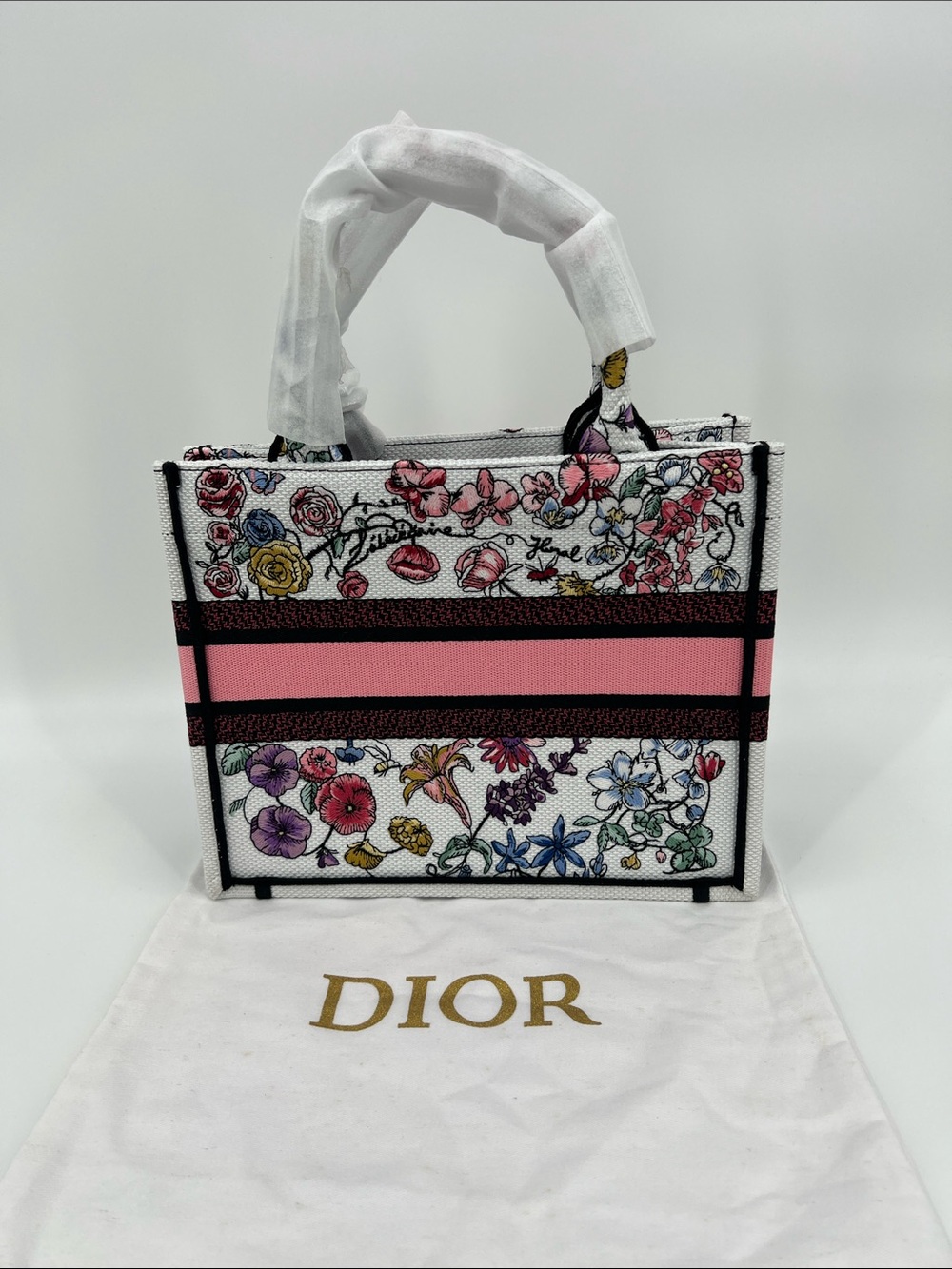 Small Book Tote Floral Embroidered White Canvas - Picture 2 of 6